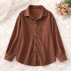 Cozy Rust/Brown Corduroy Button-Down Shirt